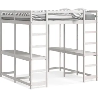 vidaXL Hochbett mit Schreibtisch & Leiter Weiß 160x200 cm Kiefernholz - Weiß