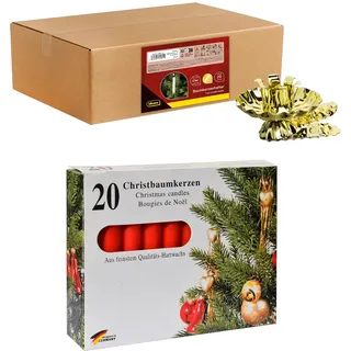 IDENA 90497 - Baumkerzenhalter für den Weihnachtsbaum, 20 Stück in Gold inkl. 20 Baumkerzen in Rot, Vintage Kerzenhalter aus Metall, mit Clip für Äste bis 1,5 cm Dicke