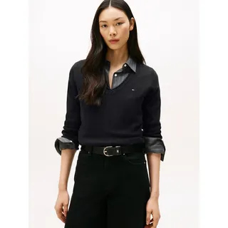 Strickpullover TOMMY HILFIGER "SOFT WOOL V-NK SWEATER", Damen, Gr. XXL (44), schwarz, Strick, Obermaterial: 100% Wolle, unifarben, normal, V-Ausschnitt, Bündchen, Pullover Strickpullover, aus reiner Wolle