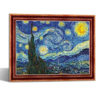 Trefl – PuzzleFrame – Sternennacht, Vincent Van Gogh – 500 Teile, gerahmtes Puzzle, für Erwachsene und Kinder ab 10 Jahren