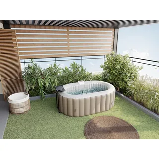 [BLUCKY] Aufblasbares Whirlpool oval - 2 Personen - 190 x 120 x 65 cm - 90 Luftdüsen - Taupe & Beige - B-LUCKY II