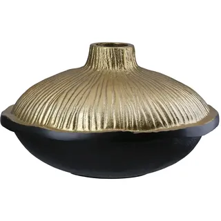 GILDE Vase Prero aus Aluminium - rund - strukturiert - goldfarben/schwarz - Höhe 14cm x Ø 24cm - wasserdichte Blumenvase