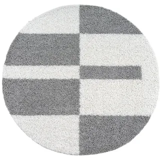 Hochflorteppich , Weiß, Hellgrau , Textil , Streifen , rund , für Fußbodenheizung geeignet, schmutzabweisend, für Hausstauballergiker geeignet, pflegeleicht , Teppiche und Böden, Teppiche, Runde Teppiche