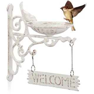 Relaxdays Vogeltränke Welcome , Metall , 22.5x25x13.5 cm , Dekoration, Gartendeko