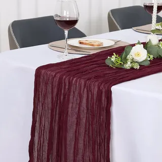 Jumdast Käsetuch Tischläufer Boho, Tischläufer Modern, Table Runner | Tischläufer Outdoor Weihnachten abwaschbar Musselin Chiffon Stoff Hochzeitsdeko Taufe Deko Tischdeko (Weinrot,90 x 180 cm)