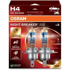 Osram H4 Night Breaker 220 Gold Cap +220% Mehr Licht Auto Halogen Lampe Duobox Neu 2024