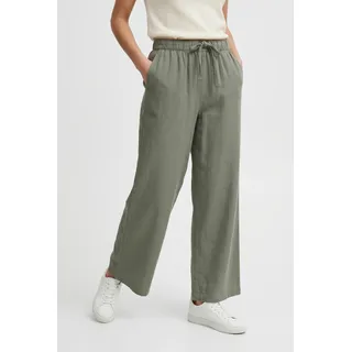 Culotte ONLY "ONLGOA MW LIN BL PULL-UP CULOTTE CC PNT", Damen, Gr. L, N-Gr, smokey olive, Web, Obermaterial: 70% Viskose, 30% Leinen, unifarben, knöchelfrei, Hosen Culotte, mit Leinen