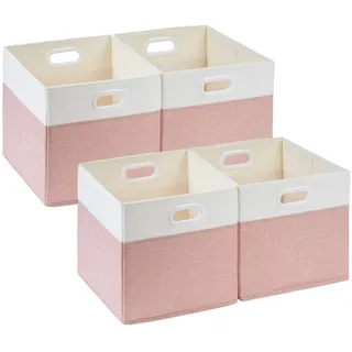 SOCOHOME Aufbewahrungsboxen Stoff, 28x28x28cm Faltbare Korb aufbewahrung für Truhen Spielzeug Regal,Waschbar(Rosa/Weiß, 4 Pack)