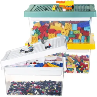 Greentainer Aufbewahrungsbox Spielzeug mit Deckel & AbnehmbaresTablett & Bauplatte,3er Spielzeug Box aus PP,Aufbewahrungskorb Kinder,Spielzeugkiste für Kinderzimmer Aufbewahrungsbehälter für Blöcke