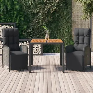BEI CLORIS Gartenmöbel Set Balkonmöbel-Set 3-tlg. Garten-Essgruppe mit Kissen Schwarz Poly Rattan - Gartenmöbelgarnituren Neu4100532 2parcel - Schwarz