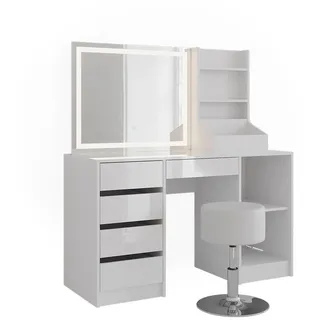 Vicco Schminktisch Sherry Weiß/Weiß Hochglanz 128.2 cm 4 Teile , Weiß, Weiß Hochglanz , Holzwerkstoff , 3 Fächer , 5 Schubladen , Rechteckig , 128.2x76x50.1 cm , Schlafzimmer, Schminktische
