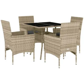 vidaXL 5-tlg. Garten-Essgruppe mit Kissen Hellgrau Poly Rattan Glas