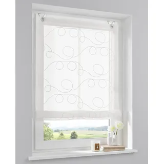 Kutti Raffrollo »Jasmin« mit Hakenaufhängung ohne Bohren einfarbig, bestickt, matt, Polyester, pflegeleicht, mit Fensterhaken, weiß