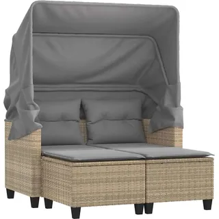 vidaXL Gartensofa 2-Sitzer mit Dach und Hockern Beige Poly Rattan - Beige