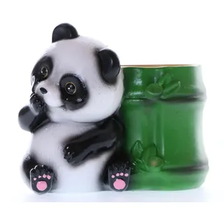 Kawaii-Story DH-002 Panda Bambus Stifthalter Übertopf Topf für Zimmerpflanzen Sukkulenten Gartenfigur Tier Skulptur Dekoration 11x6,5x10cm