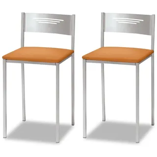 ASTIMESA Zwei Küchenhocker mit Rückenlehne Kunstleder Orange, Sitzhöhe 45 cm