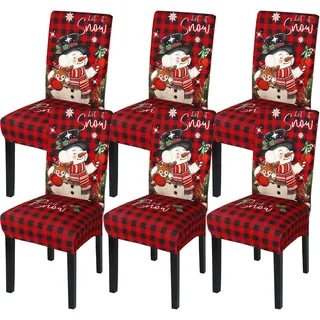 MEIVINES Stuhlhussen Weihnachten 6er Set Weihnachts Stretch Stuhlhussen für Esszimmerstühle Weinachtsdekorationen Stuhlbezug Universeller Weihnachtsstuhlbezug für Restaurants,Partys, Festivals