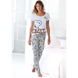 Peanuts Pyjama Set, 2 tlg. mit Snoopy und Woodstock Druck, weiß, grau