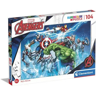 Clementoni - 25744 - Supercolor Puzzle Marvel Avengers - Puzzle 104 Teile Ab 6 Jahren, buntes Kinderpuzzle mit besonderer Leuchtkraft & Farbintensität, Geschicklichkeitsspiel für Kinder