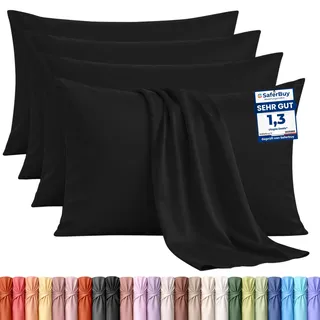 Utopia Bedding Kissenbezug 40 x 80 4er Set, kopfkissenbezug 40x80 Schwarz | Weich 100% Mikrofaser Kissenhülle , OEKO-Tex-zertifiziert, knitterfreie und farbechte kissenbezüge 40x80 mit Hotelverschluss
