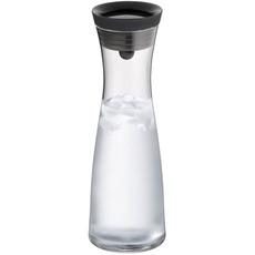 Bild Basic Wasserkaraffe aus Glas, 1 Liter, Glaskaraffe mit Deckel, Silikondeckel, CloseUp-Verschluss, schwarz