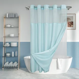 River Dream Duschvorhang ohne Haken, strukturiert, mit PEVA-Innenfutter, 180,3 x 188 cm, Hotel-Stil mit durchsichtigem Fenster, maschinenwaschbar und wasserabweisend, blau, 71 x 74 cm