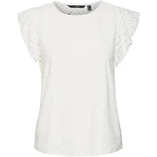 VERO MODA Damen Shirt Bluse mit Loch Muster und Kurzen Flügelärmeln