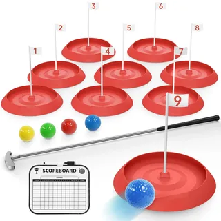 Mytrix Mini Golf Game Set, Indoor-Minigolfplatz für Erwachsene, inklusive 9 Löchern, 4 Bällen, trocken abwischbarer Scorekarte und Golfputter, für den grünen Hinterhof im Home Office-Rot