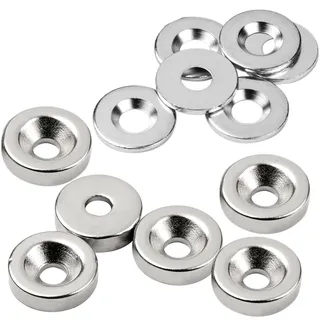 vasalat Magnet mit Metallscheibe mit Senkbohrung, Rundmagnet ø 15mm, Neodym 12-teilig
