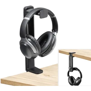 Neetto HS906 - Kopfhörerständer mit Headset-Halterung, 2-in-1 | Oben und unten nutzbar, höhenverstellbar, drehbar, mit Klemme und Kabelclip für Gaming-Headsets