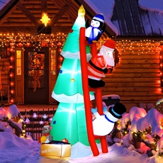 210cm Aufblasbare Weihnachtsdeko Aussen mit LED Beleuchtung,XXL Aufblasbarer Weihnachtsbaum mit Süßem Pinguin, Weihnachtsmann, Schneemann und Kleiner Maus