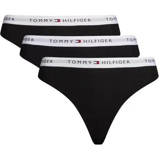 Tommy Hilfiger Damen 3er Pack Strings Thongs Unterwäsche, Schwarz (Black/Black/Black), L