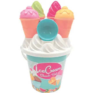 Simba Eimergarnitur EIS – Strandspielzeug für Kinder, 14-teiliges Sandspiel-Set mit Eimer, Gießkanne, Förmchen, Schaufel und Rechen, Zubehör für Strand und Sandkasten, 17 cm