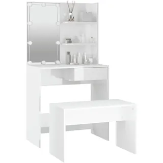 vidaXL Schminktisch-Set mit LED Hochglanz-Weiß Holzwerkstoff - Weiß