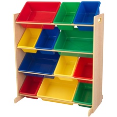 KidKraft Kinderregal aus Holz mit 12 bunten Aufbewahrungsboxen aus Kunststoff, Spielzeug-Organizer, Kinderzimmerregal, Aufbewahrungsregal für Spielzeug, 16774