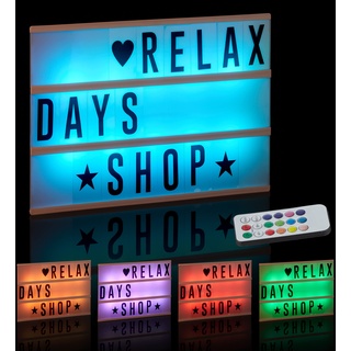 Relaxdays Lightbox mit Farbwechsel, Leuchtkasten, 85 Buchstaben & Symbole, 3 Zeilen, Lichtbox batteriebetrieben, weiß