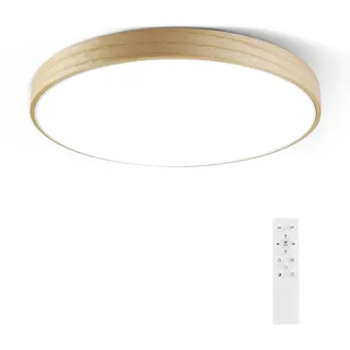 Horevo LED Deckenlicht 30CM Deckenlampe mit Bluetooth-Lautsprecher & Fernbedienung, Dimmbare Licht, Natürlicher Buchenholzrahmen, Multifunktion Moderne Beleuchtung für Küche Schlafzimmer