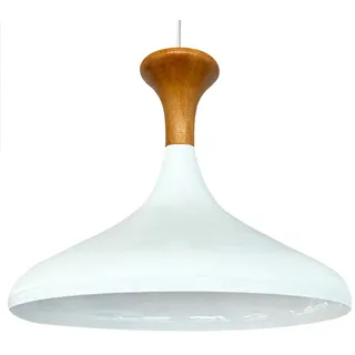 Champion Pendelleuchte aus Holz, 35 cm Hängelampe Weiße Metall Lampe - Weiß