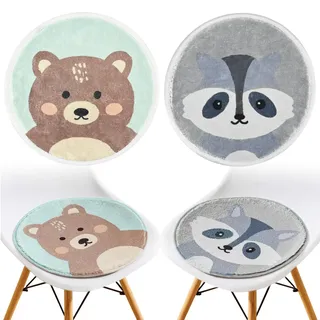 Yibang 2PCS Runde Sitzkissen Stuhl Kinder Set, Cartoon Tier Bodenkissen Sitzkissen Kinderzimmer, Stuhlkissen Sitzkissens Rund 30x30cm Weich Sitz Auflage, Sitzkissens Filz Rund Kinder Kissen Deko (B)