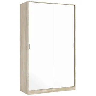 Dmora Garderobe Dnocer, Schlafzimmer Kleiderschrank mit 2 Schiebetüren, Schrank mit 3 Einlegeböden und Kleiderstange, 120x50h200 cm, Eiche und Weiß - Dmora