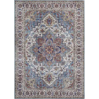 -LUXOR- living Teppich Wohnzimmer Bonum im Vintage Design - Wohnzimmerteppich Teppich Kurzflor Digitaldruck in zeitlosem Design Blau 120 x 170 cm