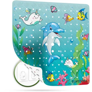 SilverRack Kinder Duschmatte rutschfest 53x53 cm (Delfin Motiv) - Antirutschmatte Dusche BPA frei für Kinder - Badematte rutschfest, maschinenwaschbar u. schimmelresistent - Bedruckte Duscheinlage