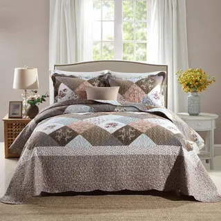 HoneiLife Bettwäsche-Set für Doppelbett, 2-teilig, Mikrofaser, wendbar, Patchwork-Bezüge, Blumen-Bettwäsche-Set, Ganzjahresdecken, Spleißen, Mokka-Rose