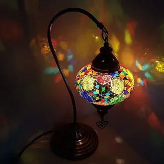 Turkse Marokkaanse Tafellampe Booglampe in Multicolor mit handgefertigtem Glas, 43 cm hoch, E14 Fassung - Bunt