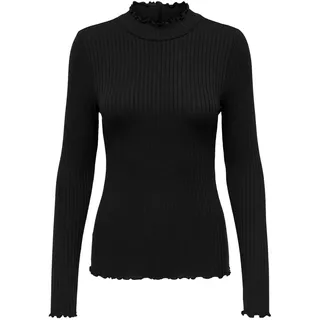 JDY Damen Dünnes Langarm Shirt Basic Rundhals Stehkragen Longsleeve Stretch Oberteil JDYFRANSISKA, Farben:Schwarz, Größe:XXL