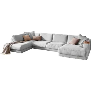 KAWOLA Sofa MADELINE Wohnlandschaft U-Form Cord hellgrau Longchair rechts - Hellgrau