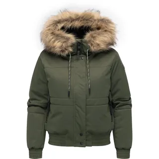 Ragwear Damen warme Winterjacke wasserdichte Bomberjacke mit Kunstfell Deluxia YOUMODO Dark Olive Gr.