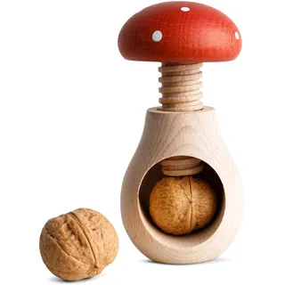 Creative Home Nussknacker Holz | Fliegenpilz Form | 10 x 6 cm | Natürliches Buchenholz | mit Schraubmechanismus | Schraubgewinde | Massiv & Nützlich Nussknack