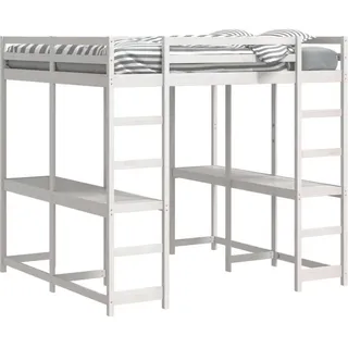 vidaXL Hochbett mit Schreibtisch 160 x 200 cm Kiefer massiv weiß