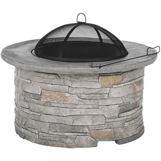 Feuerstelle hellgrau Leichtbeton rund Tambora , Grau , Stein , 92x48x92 cm , Gartenmöbel, Balkonmöbel